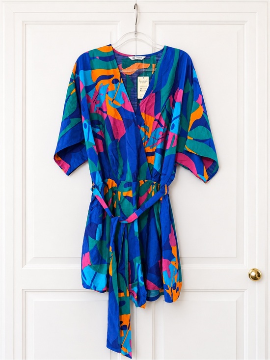 Cupshe Other - Cupshe Vibrant Abstract Print Kimono Sleeve Romper Blue Multi NWT